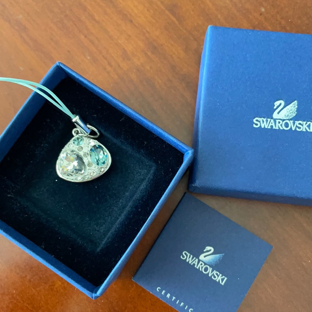 Swarovski Silver-tone Heart Pendant with Clear and Aquamarine Crystals